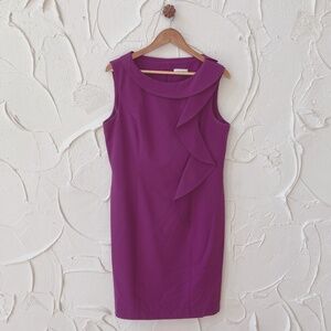 Calvin Klein Orchid Purple Boat Neck Ruffle Sleeveless Sheath Dress - 12